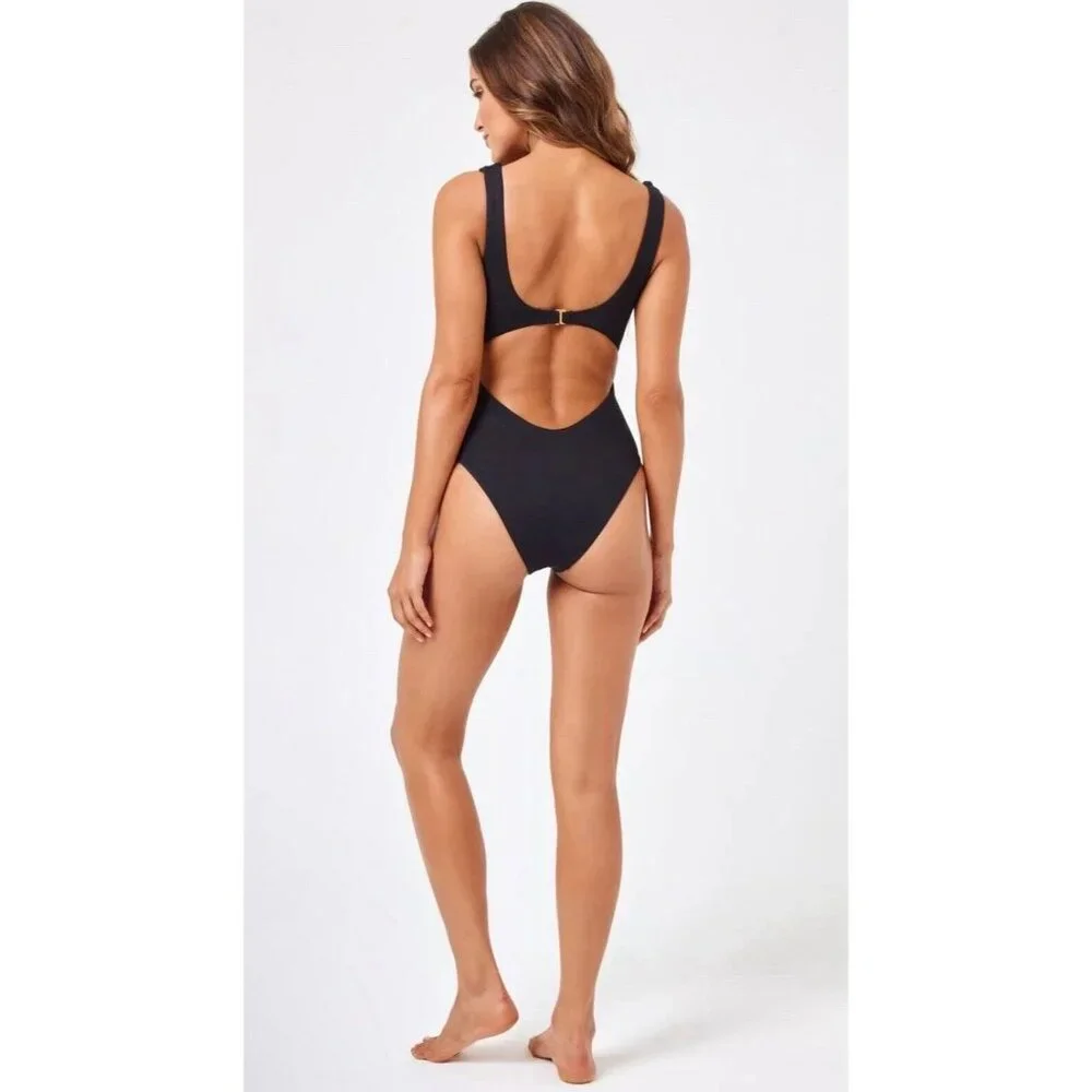 $183 L Space Black‎ Balboa One Piece Swimsuit Size XS 4 Tie Front